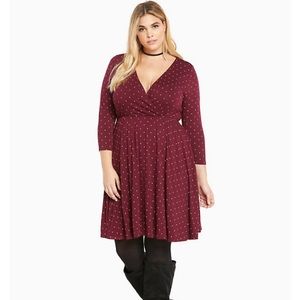 Torrid Super Soft Wine/Polkadot 3/4 Sleeve Dress Size 0 (12/14)